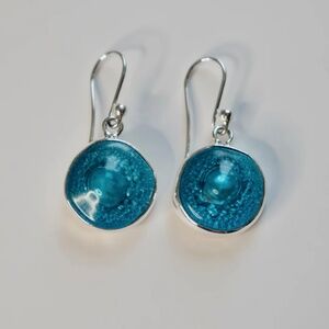 Krystyna's Turquoise Hand Blown Glass and Silver Sterling Silver Earrings NWT